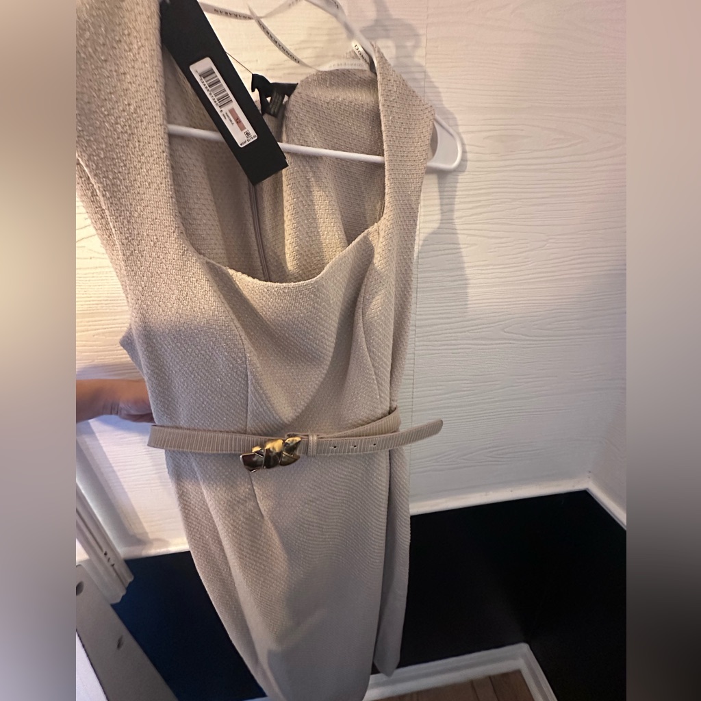Donna Karan Cream Textured Dress With Belt